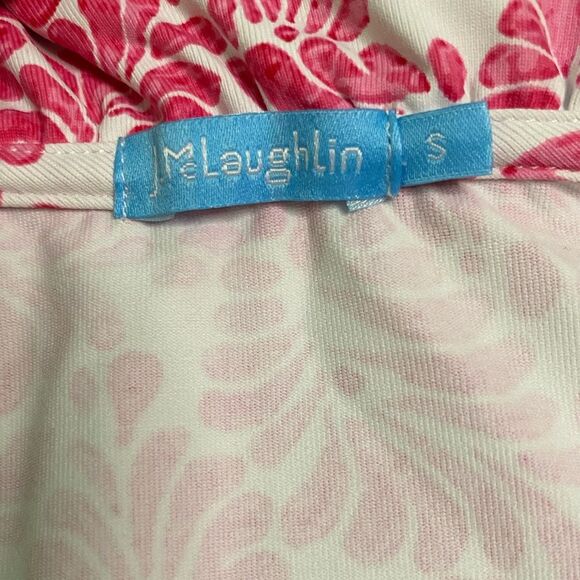 J. McLaughlin Pink and White Leaf Print Durham Ruffle Neck Sleeveless Top - Picture 6 of 9